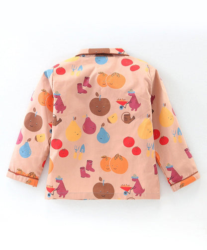 Enfance Core Full Sleeves All Over Fruits Print Nightsuit-D.Fawn