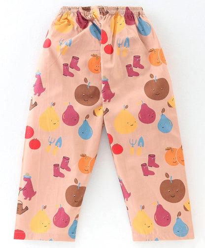 Enfance Core Full Sleeves All Over Fruits Print Nightsuit-D.Fawn