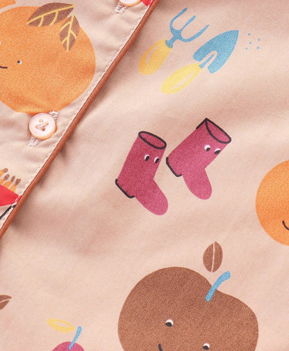 Enfance Core Full Sleeves All Over Fruits Print Nightsuit-D.Fawn