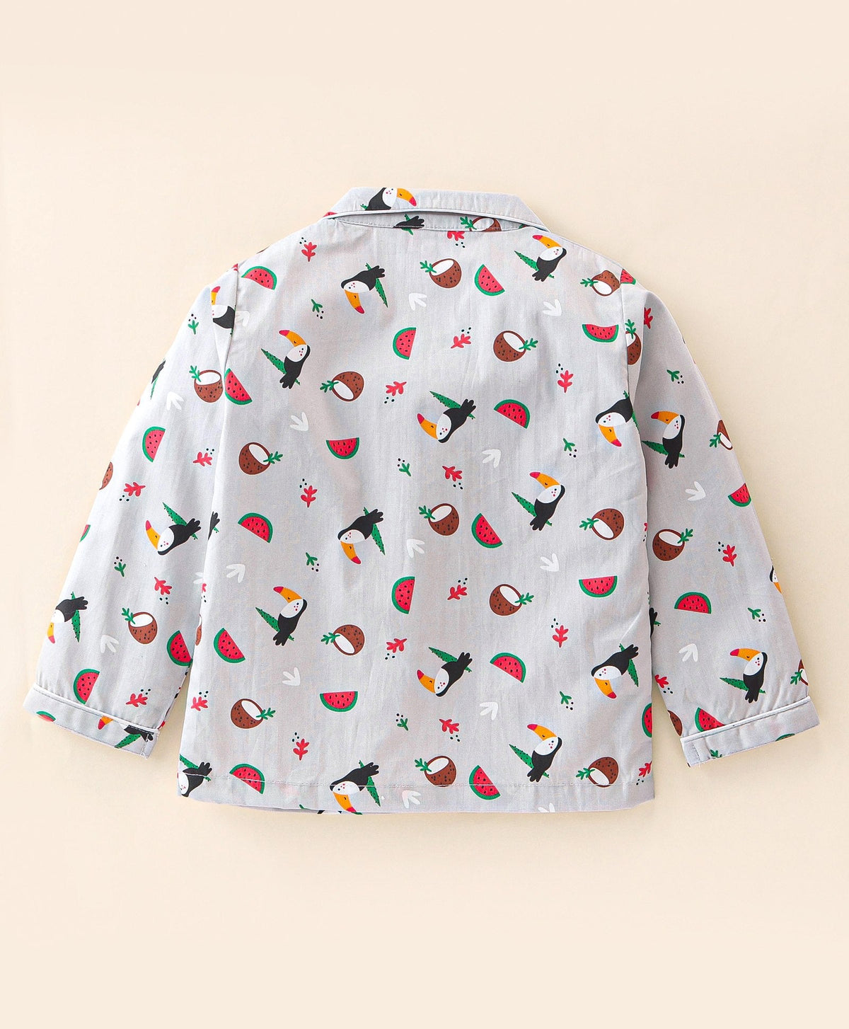 Enfance Core Full Sleeves All Over Woodpecker Print Nightsuit-Grey