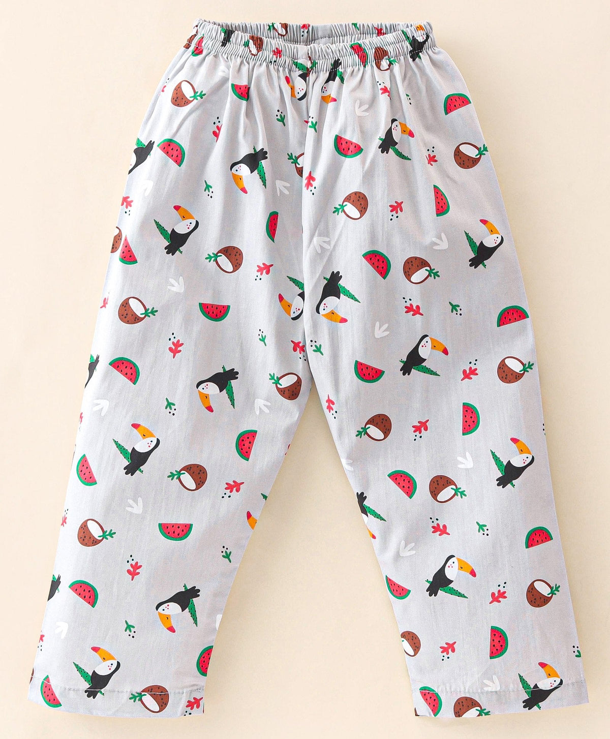 Enfance Core Full Sleeves All Over Woodpecker Print Nightsuit-Grey