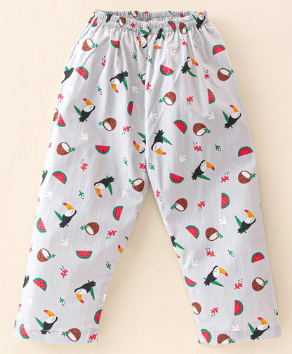 Enfance Core Full Sleeves All Over Woodpecker Print Nightsuit-Grey