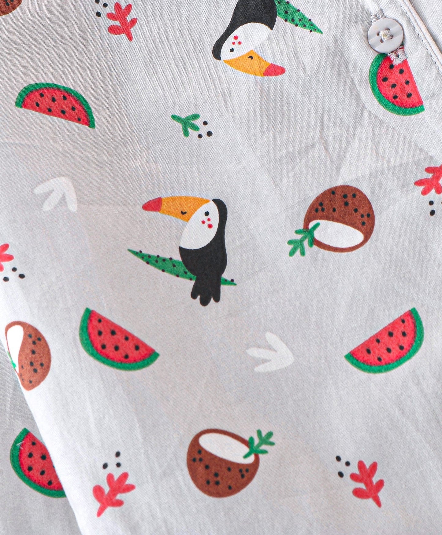 Enfance Core Full Sleeves All Over Woodpecker Print Nightsuit-Grey