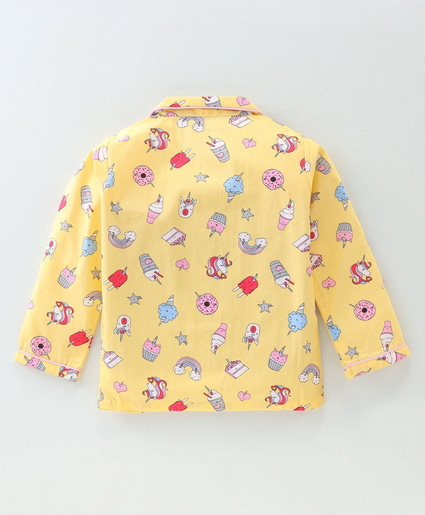 Enfance Core Full Sleeves All Over Unicorn Theme Print Nightsuit-Yellow