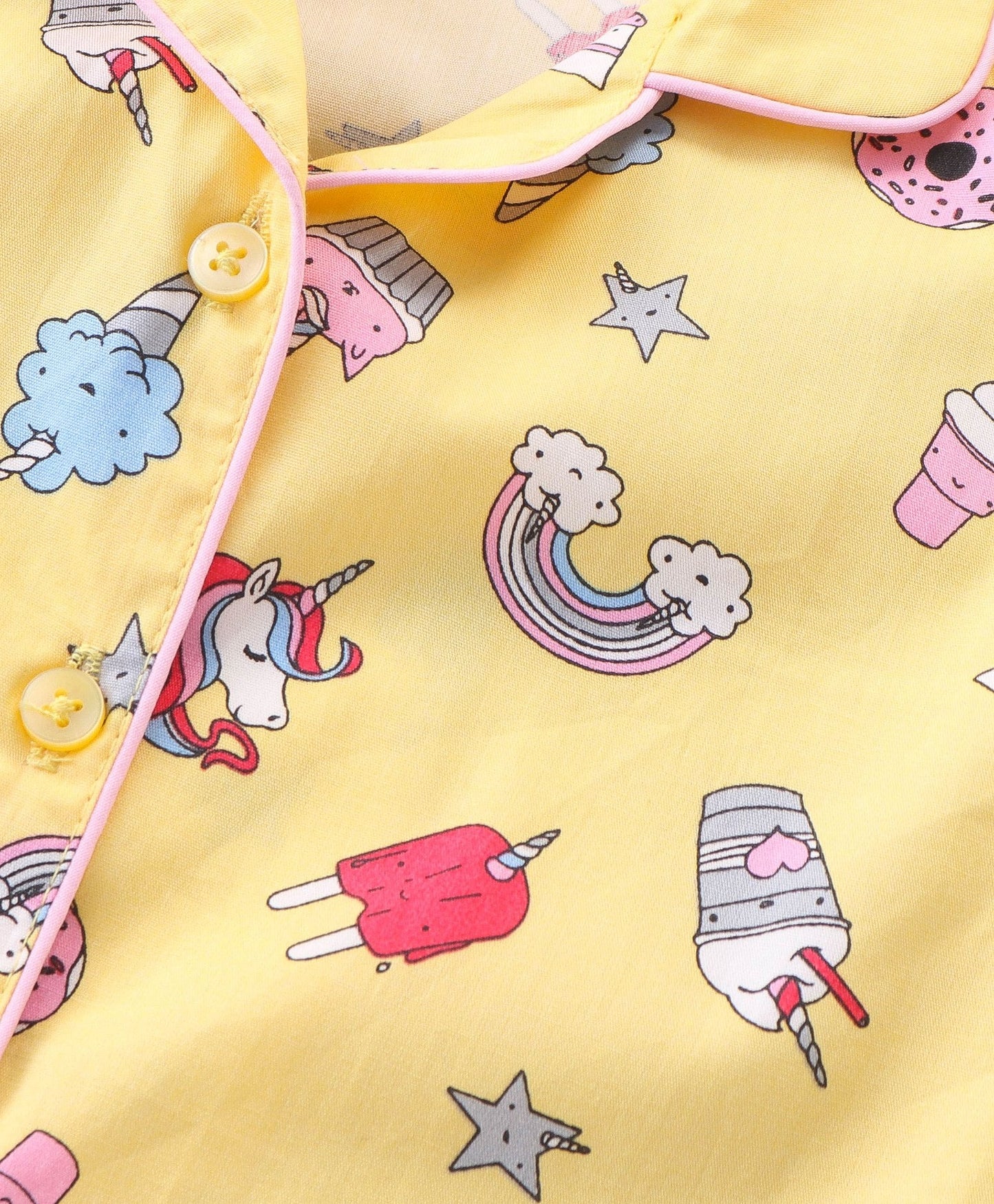 Enfance Core Full Sleeves All Over Unicorn Theme Print Nightsuit-Yellow