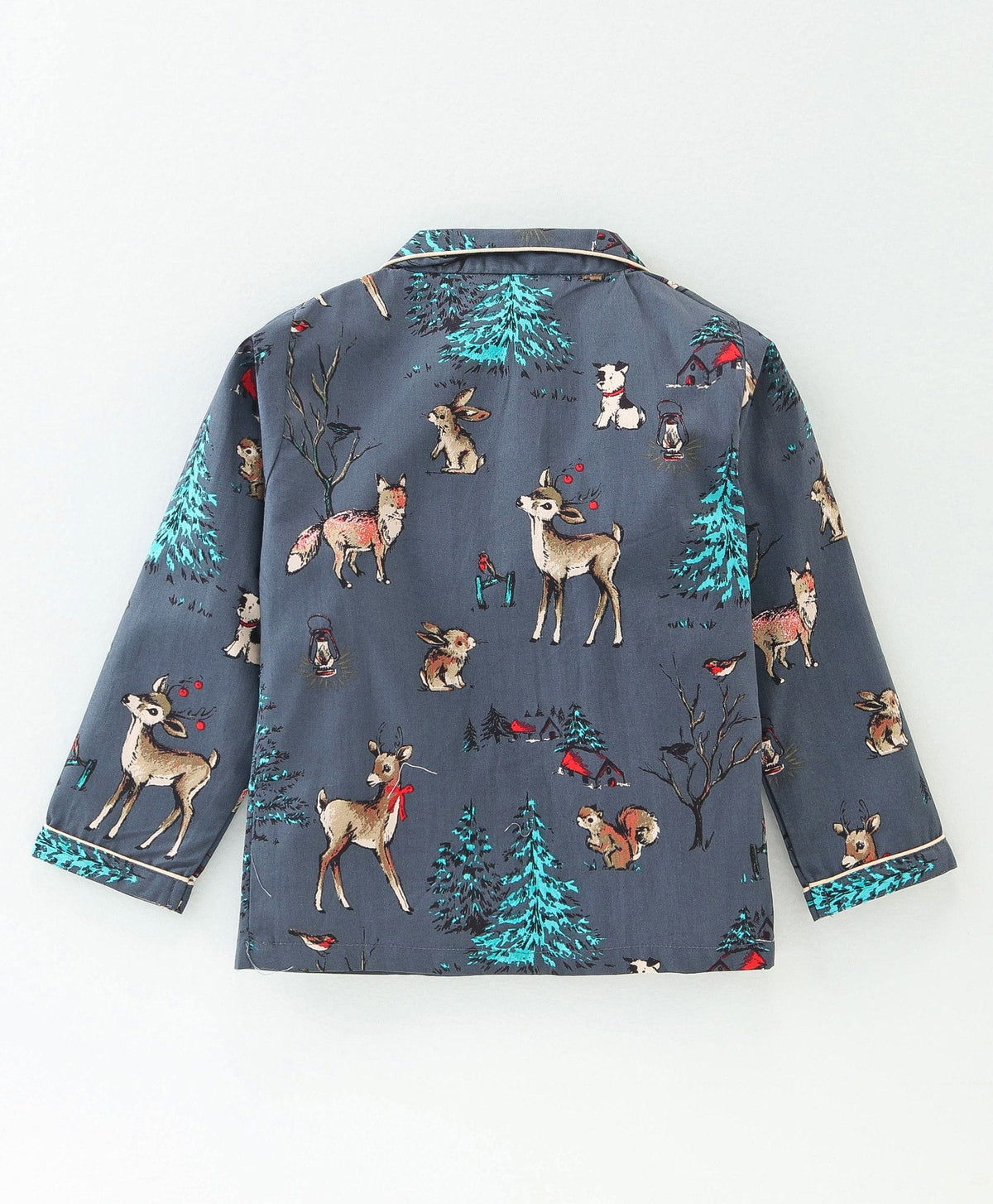 Enfance Core Full Sleeves All Over Raindeer Print Nightsuit-D.Grey