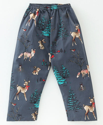 Enfance Core Full Sleeves All Over Raindeer Print Nightsuit-D.Grey