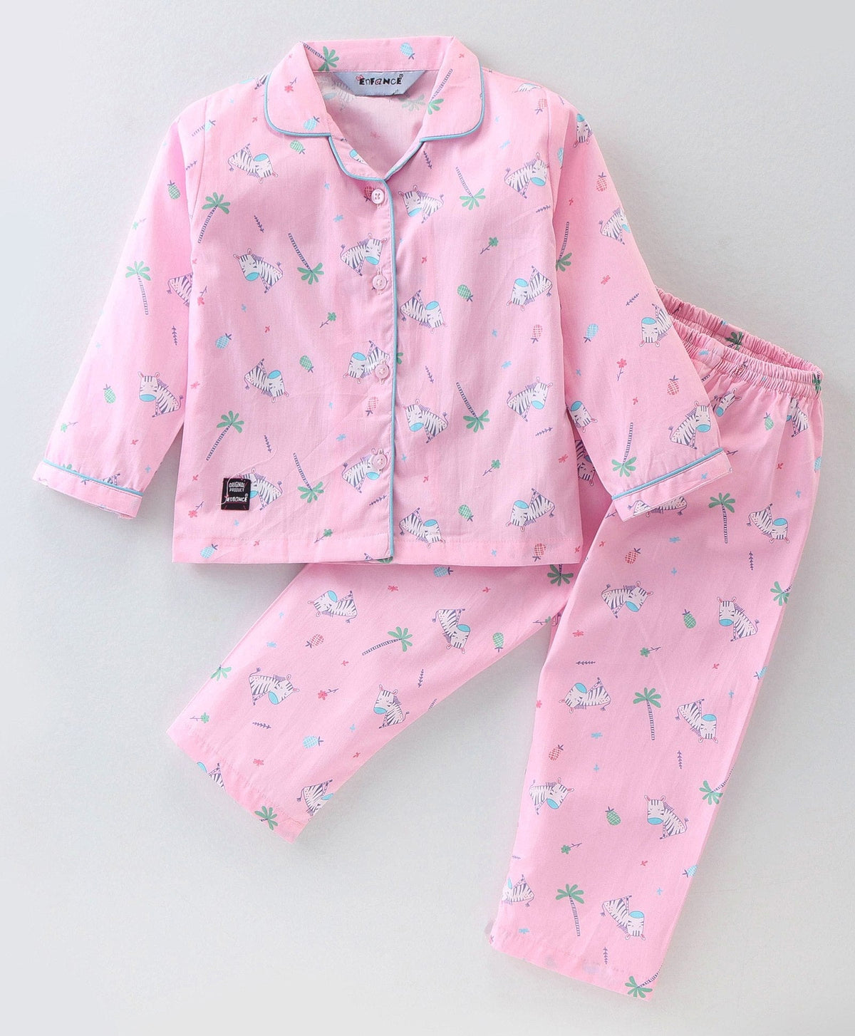 Enfance Core Full Sleeves All Over Zebra Print Nightsuit-Pink