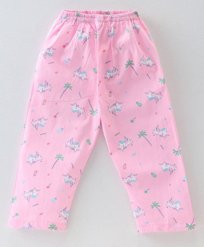 Enfance Core Full Sleeves All Over Zebra Print Nightsuit-Pink