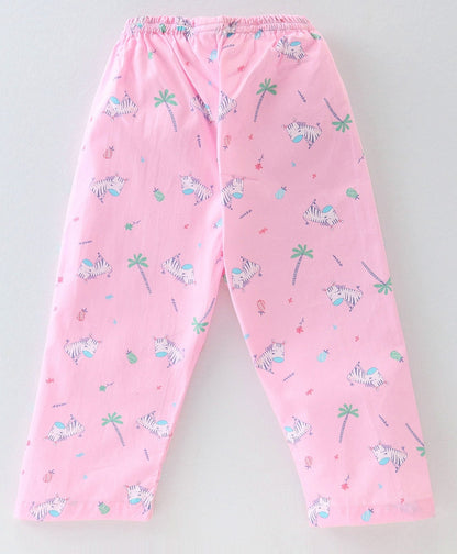 Enfance Core Full Sleeves All Over Zebra Print Nightsuit-Pink