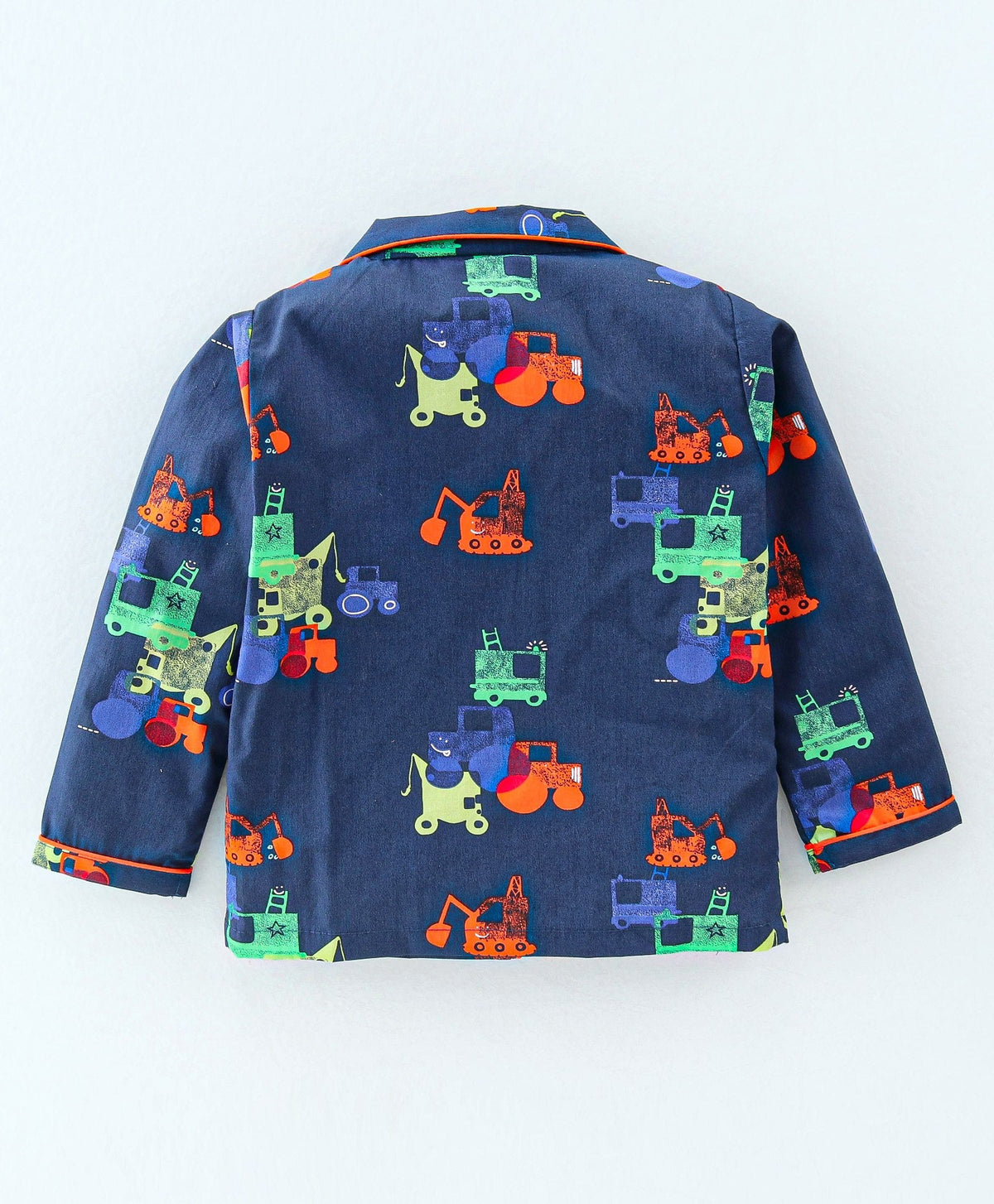 Enfance Core Full Sleeves All Over Construction Vehicles Print Nightsuit-Navy
