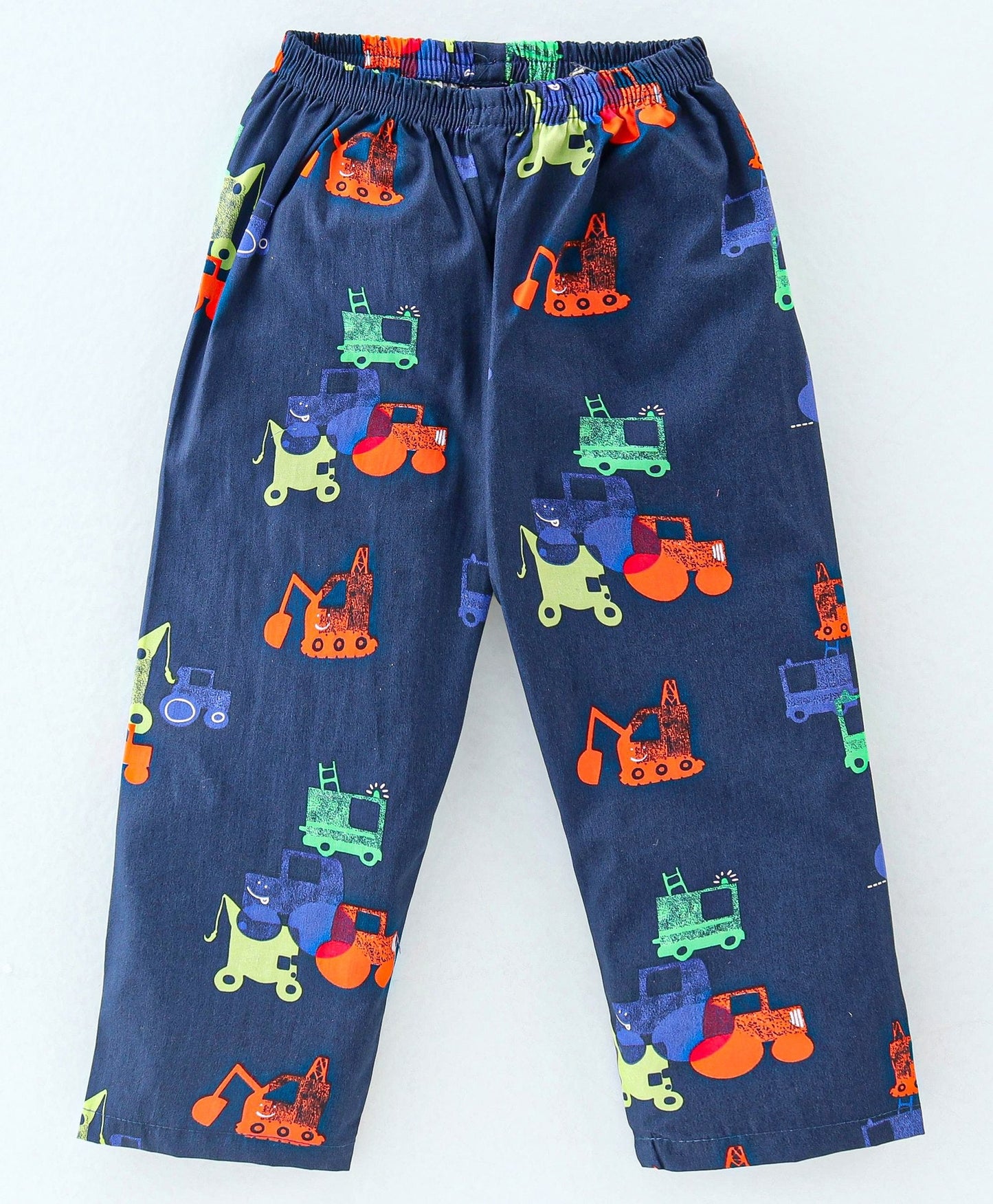 Enfance Core Full Sleeves All Over Construction Vehicles Print Nightsuit-Navy