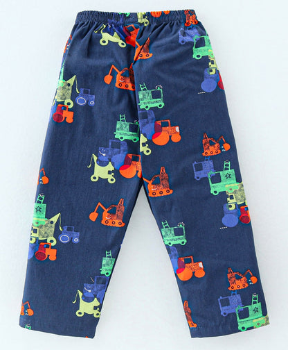 Enfance Core Full Sleeves All Over Construction Vehicles Print Nightsuit-Navy