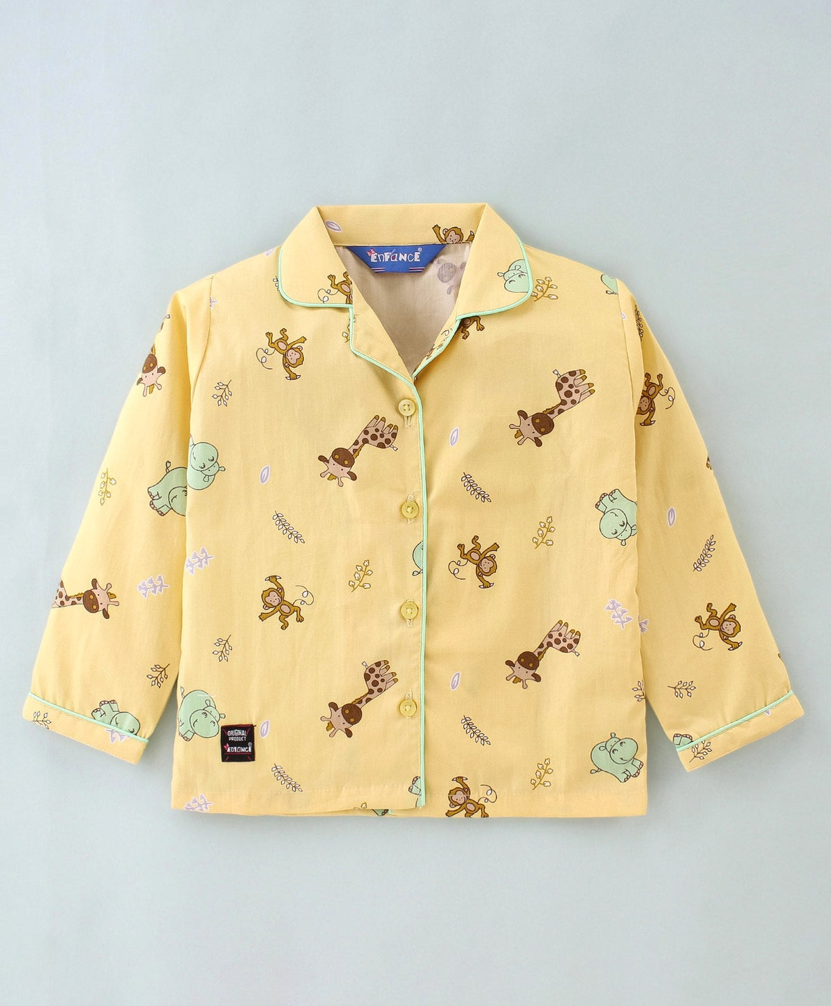 Enfance Core Full Sleeves All Over Animals Print Nightsuit-Lemon