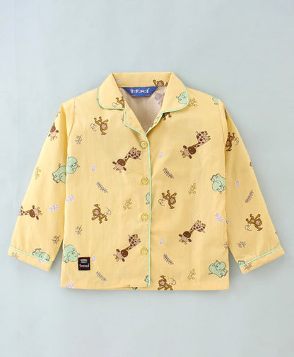 Enfance Core Full Sleeves All Over Animals Print Nightsuit-Lemon