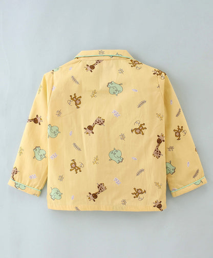 Enfance Core Full Sleeves All Over Animals Print Nightsuit-Lemon