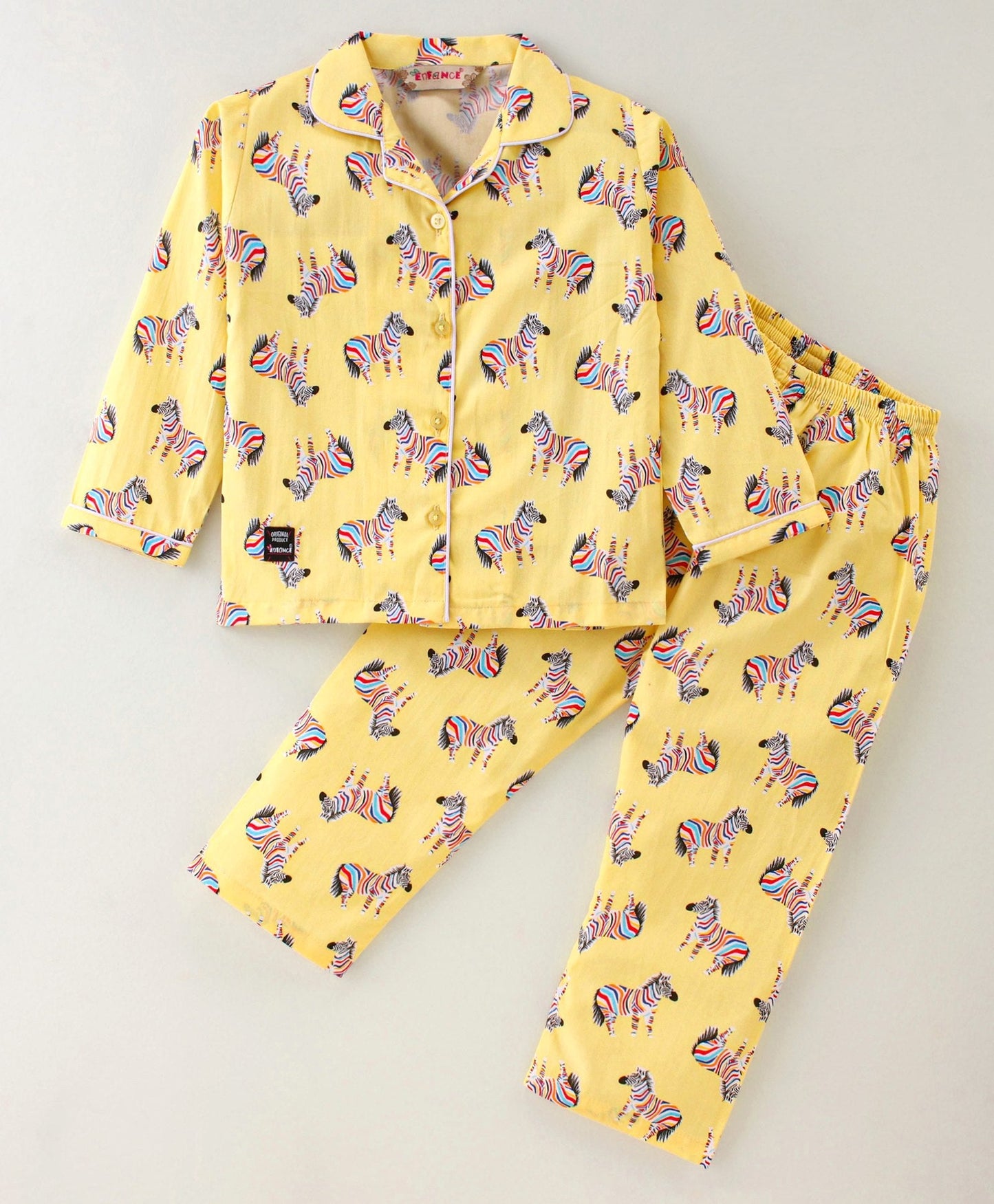 Enfance Core Full Sleeves All Over Zebra Print Nightsuit-Yellow