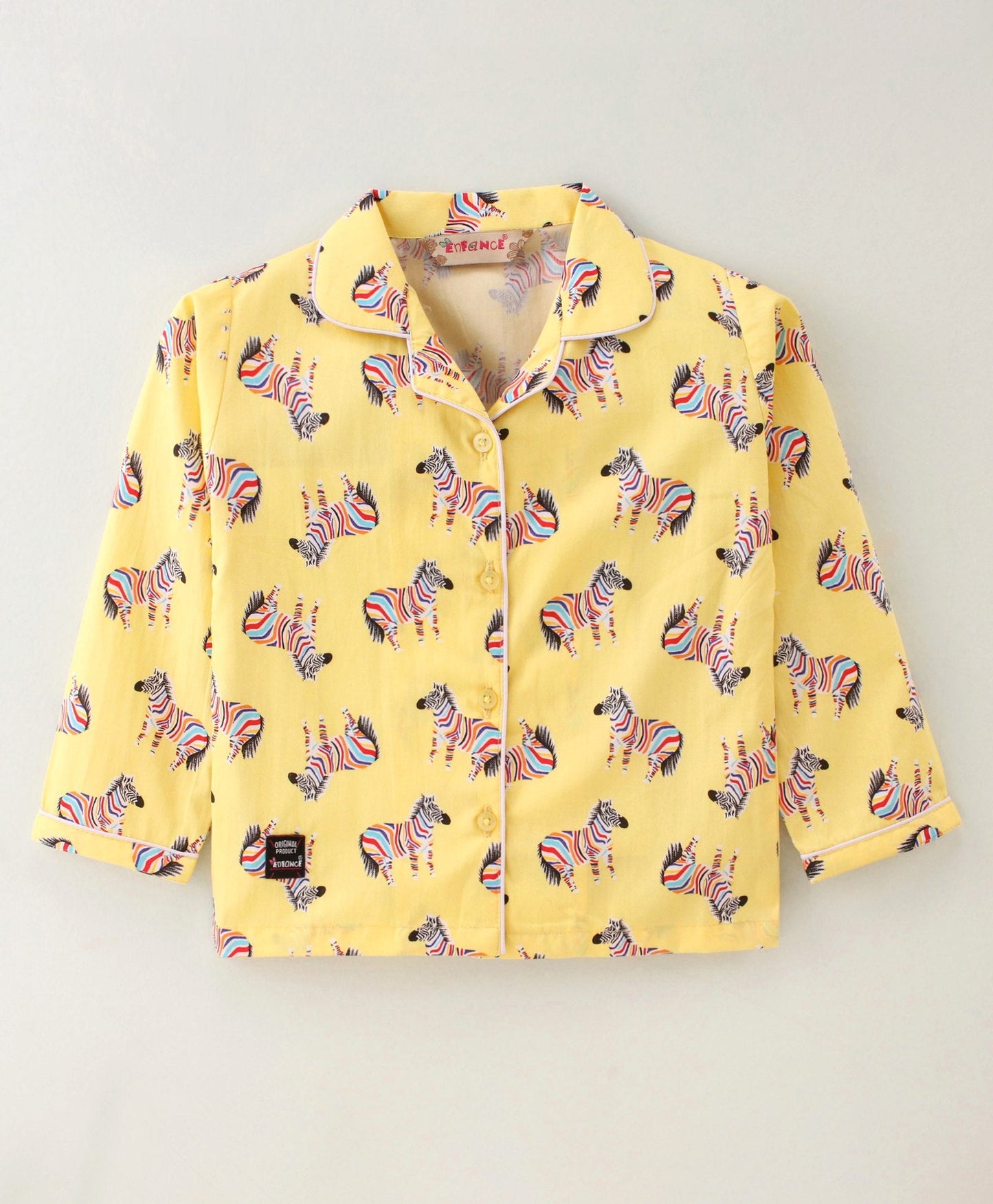 Enfance Core Full Sleeves All Over Zebra Print Nightsuit-Yellow