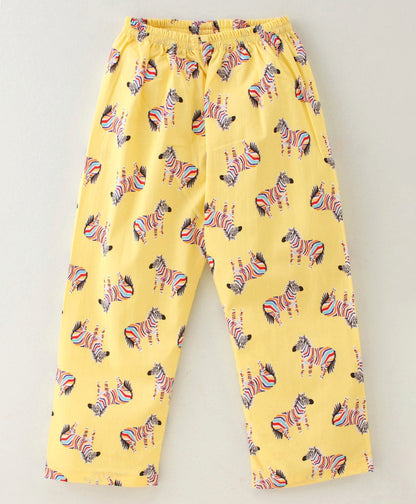 Enfance Core Full Sleeves All Over Zebra Print Nightsuit-Yellow
