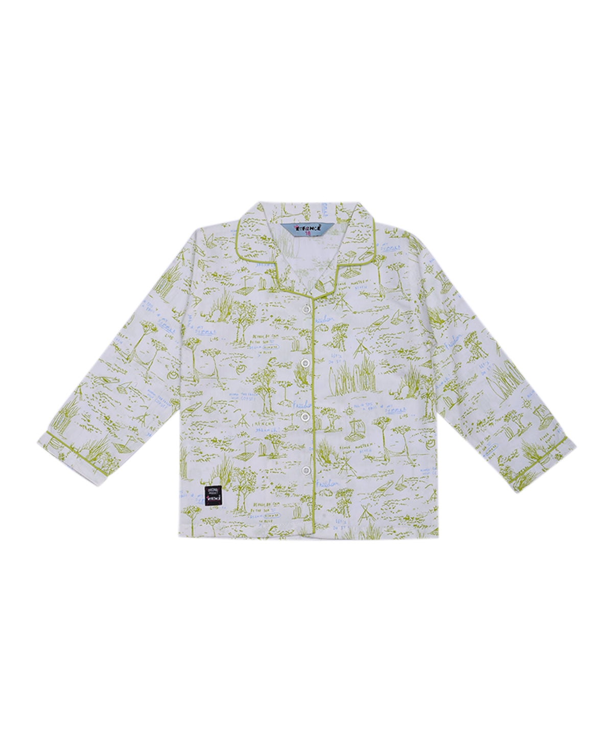 Enfance  Full Sleeves Plants Print Night Suit-P.Green