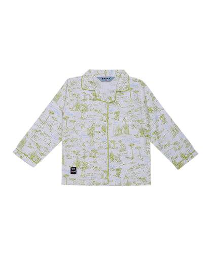 Enfance  Full Sleeves Plants Print Night Suit-P.Green