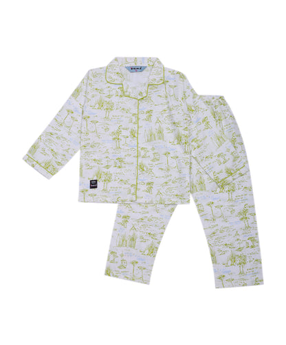 Enfance  Full Sleeves Plants Print Night Suit-P.Green