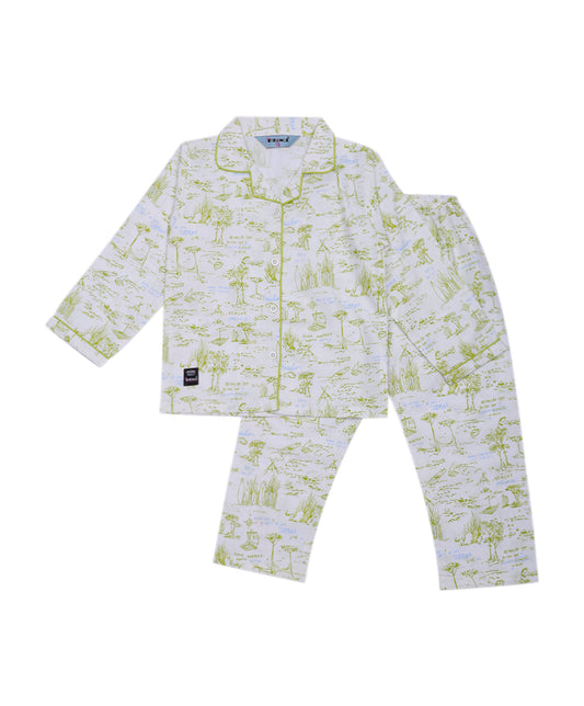 Enfance  Full Sleeves Plants Print Night Suit-P.Green