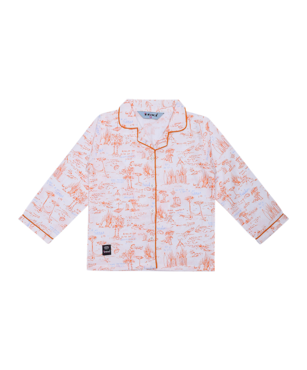 Enfance  Full Sleeves Plants Print Night Suit-Orange
