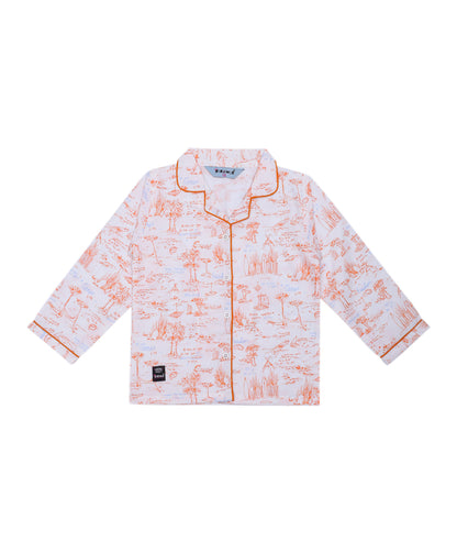 Enfance  Full Sleeves Plants Print Night Suit-Orange