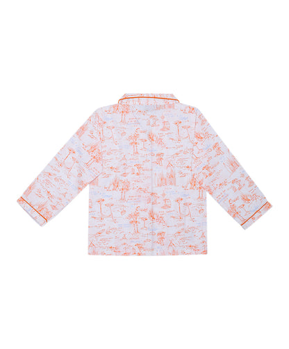 Enfance  Full Sleeves Plants Print Night Suit-Orange