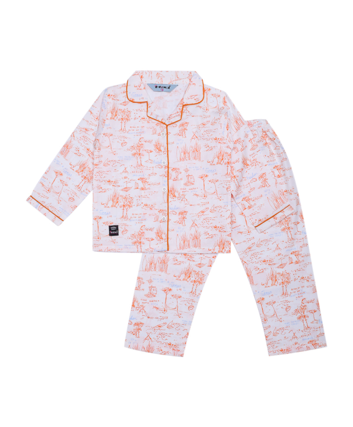 Enfance  Full Sleeves Plants Print Night Suit-Orange