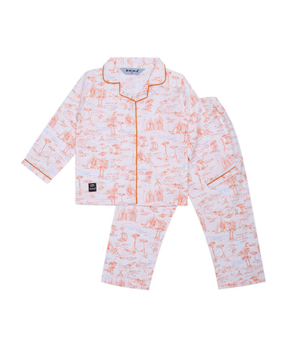 Enfance  Full Sleeves Plants Print Night Suit-Orange