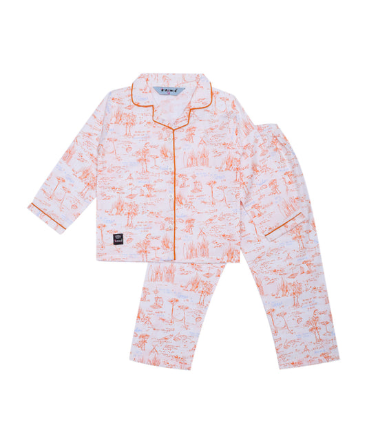 Enfance  Full Sleeves Plants Print Night Suit-Orange