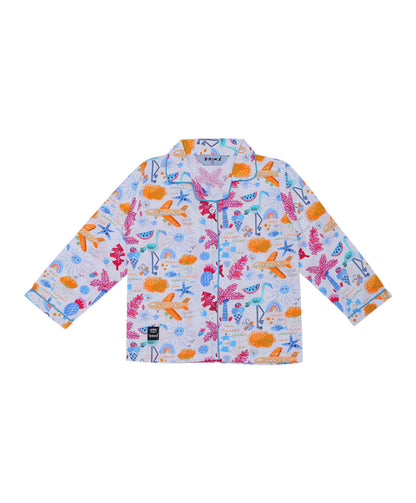 Enfance Full Sleeves Airoplane With Tropical Tree Printed Night Suit-Multi