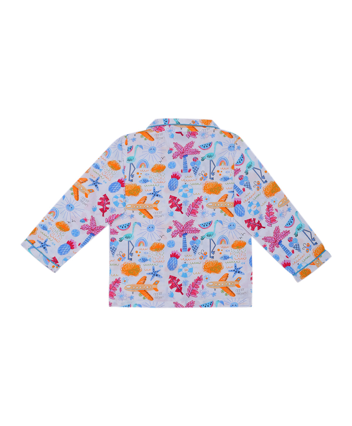 Enfance Full Sleeves Airoplane With Tropical Tree Printed Night Suit-Multi