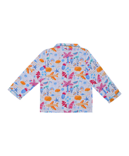 Enfance Full Sleeves Airoplane With Tropical Tree Printed Night Suit-Multi