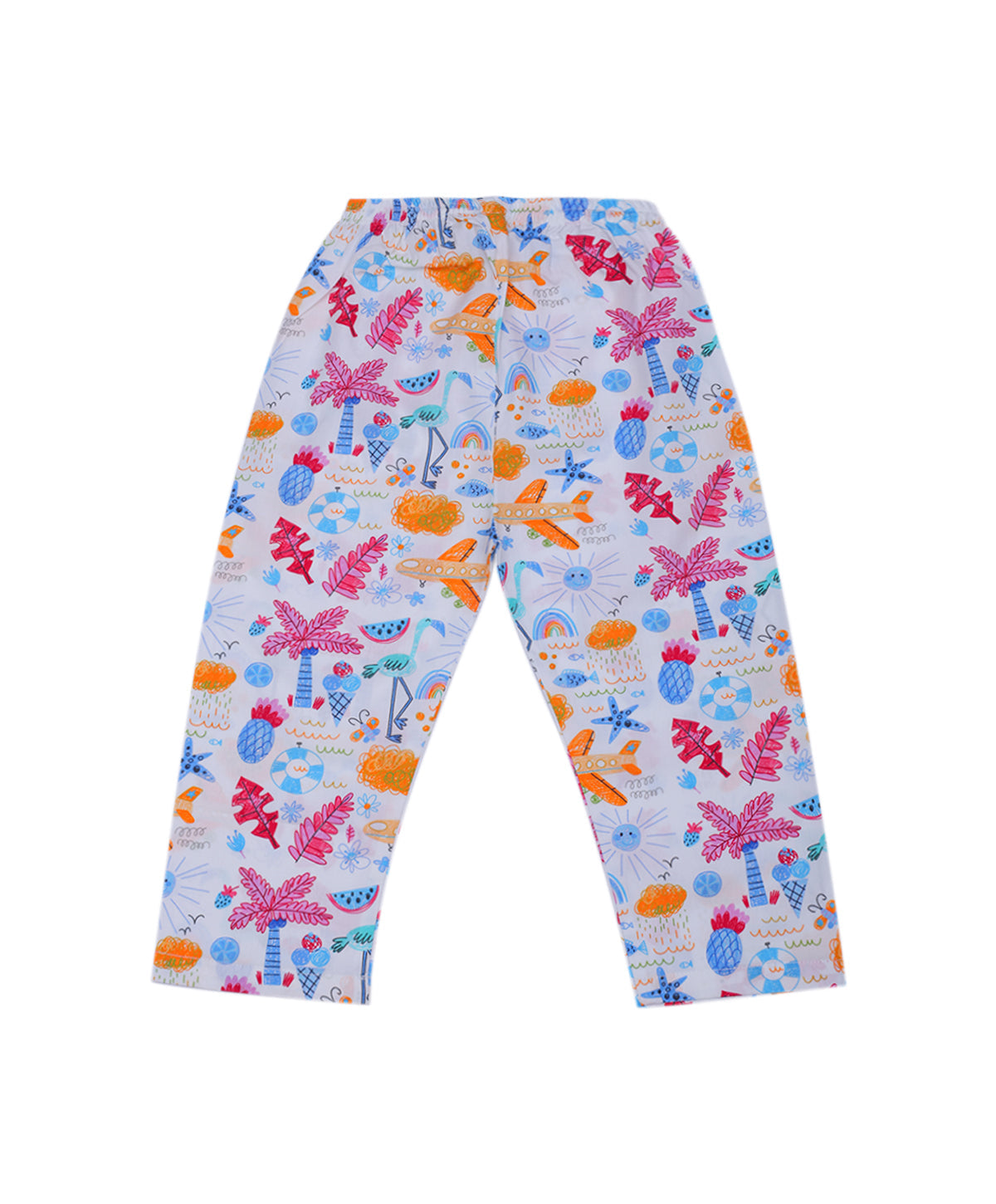 Enfance Full Sleeves Airoplane With Tropical Tree Printed Night Suit-Multi