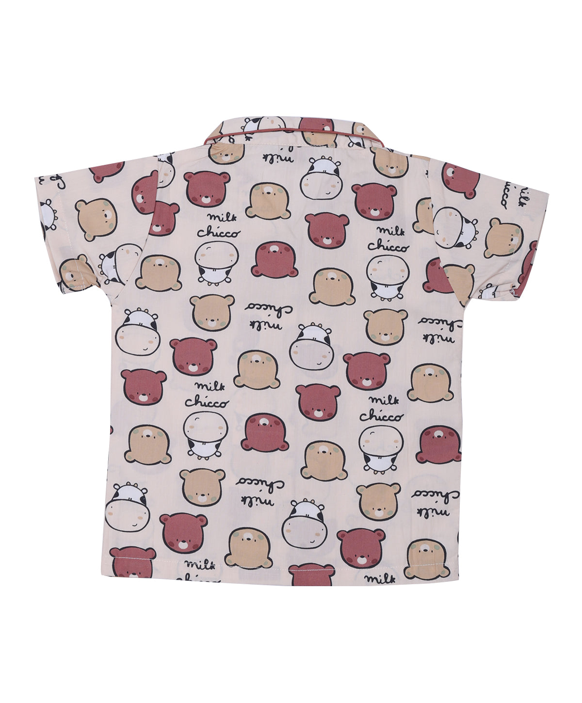 Enfance Half Sleeves Teddy Face Printed Night Suit-Fawn