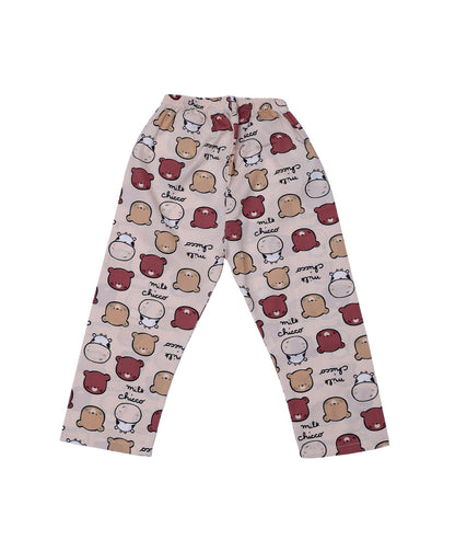 Enfance Half Sleeves Teddy Face Printed Night Suit-Fawn