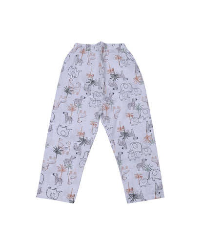 Enfance Cotton Woven Half Sleeves Animals Printed Night Suit -Grey