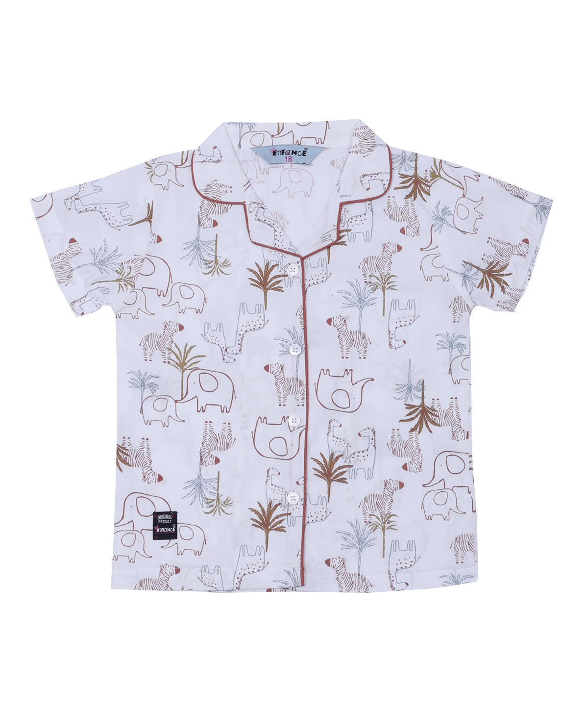 Enfance Cotton Woven Half Sleeves Animals Printed Night Suit - Brown