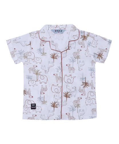 Enfance Cotton Woven Half Sleeves Animals Printed Night Suit - Brown