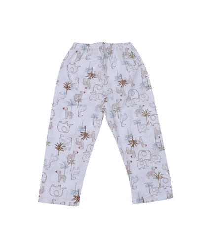 Enfance Cotton Woven Half Sleeves Animals Printed Night Suit - Brown
