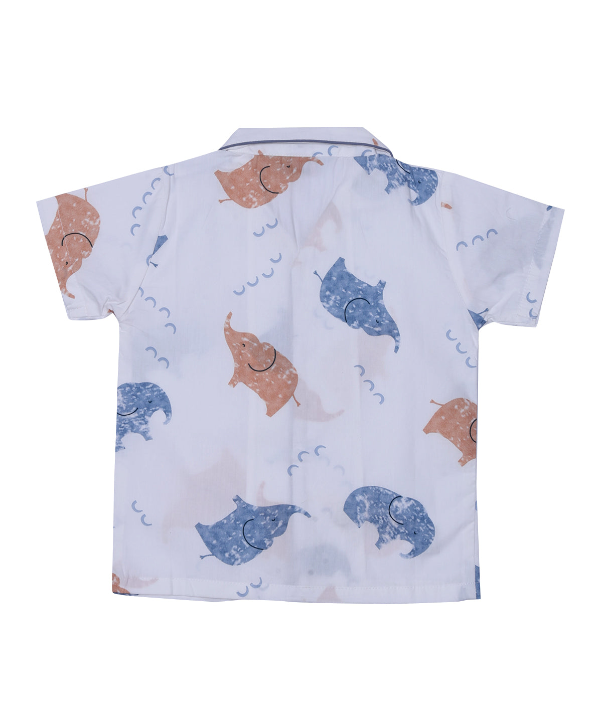 Enfance Cotton Woven Half Sleeves Elephant Printed Night Suit - OffWhite
