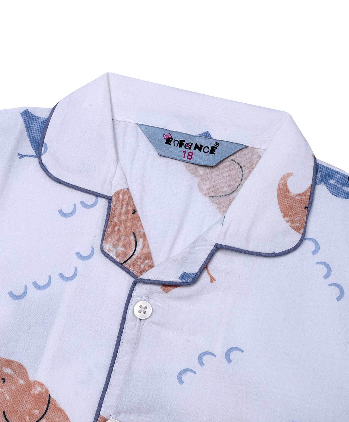 Enfance Cotton Woven Half Sleeves Elephant Printed Night Suit - OffWhite