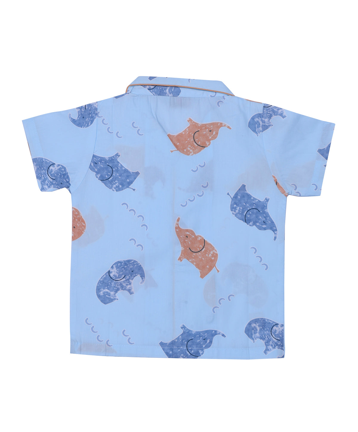 Enfance Cotton Woven Half Sleeves Elephant Printed Night Suit - S.Blue