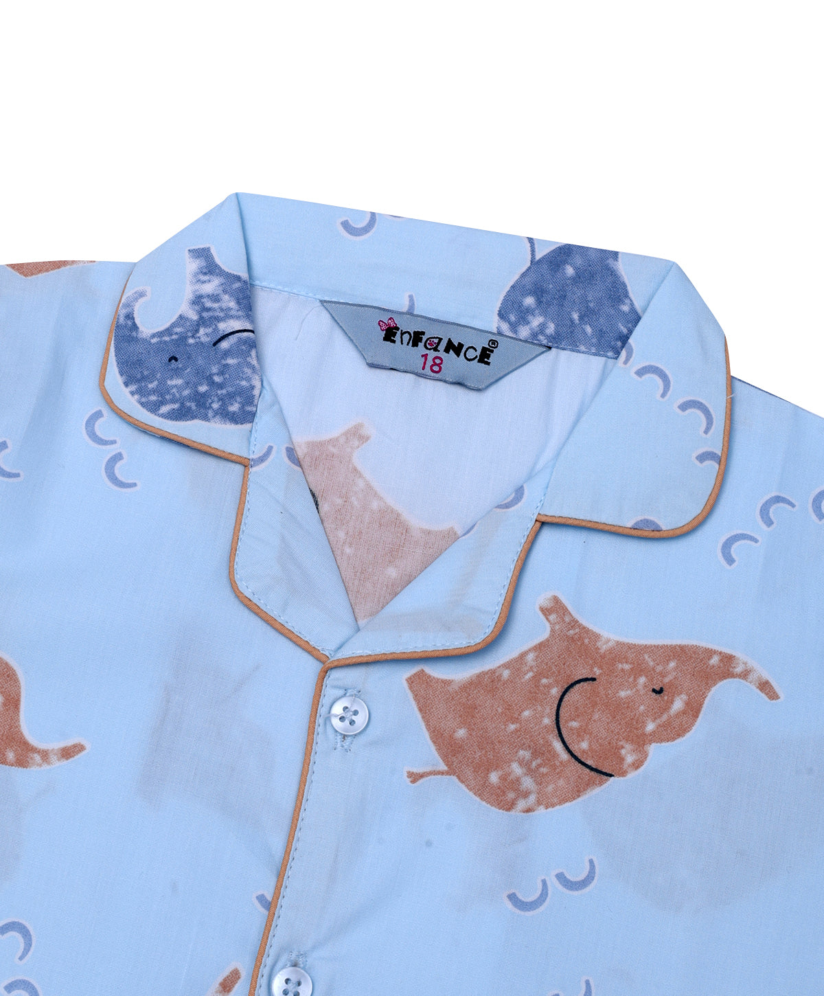 Enfance Cotton Woven Half Sleeves Elephant Printed Night Suit - S.Blue