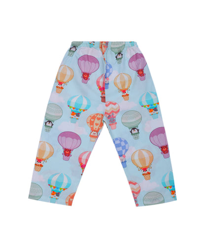 Enfance Cotton Woven Full Sleeves Hot Air Balloon Printed Night Suit - S.Blue