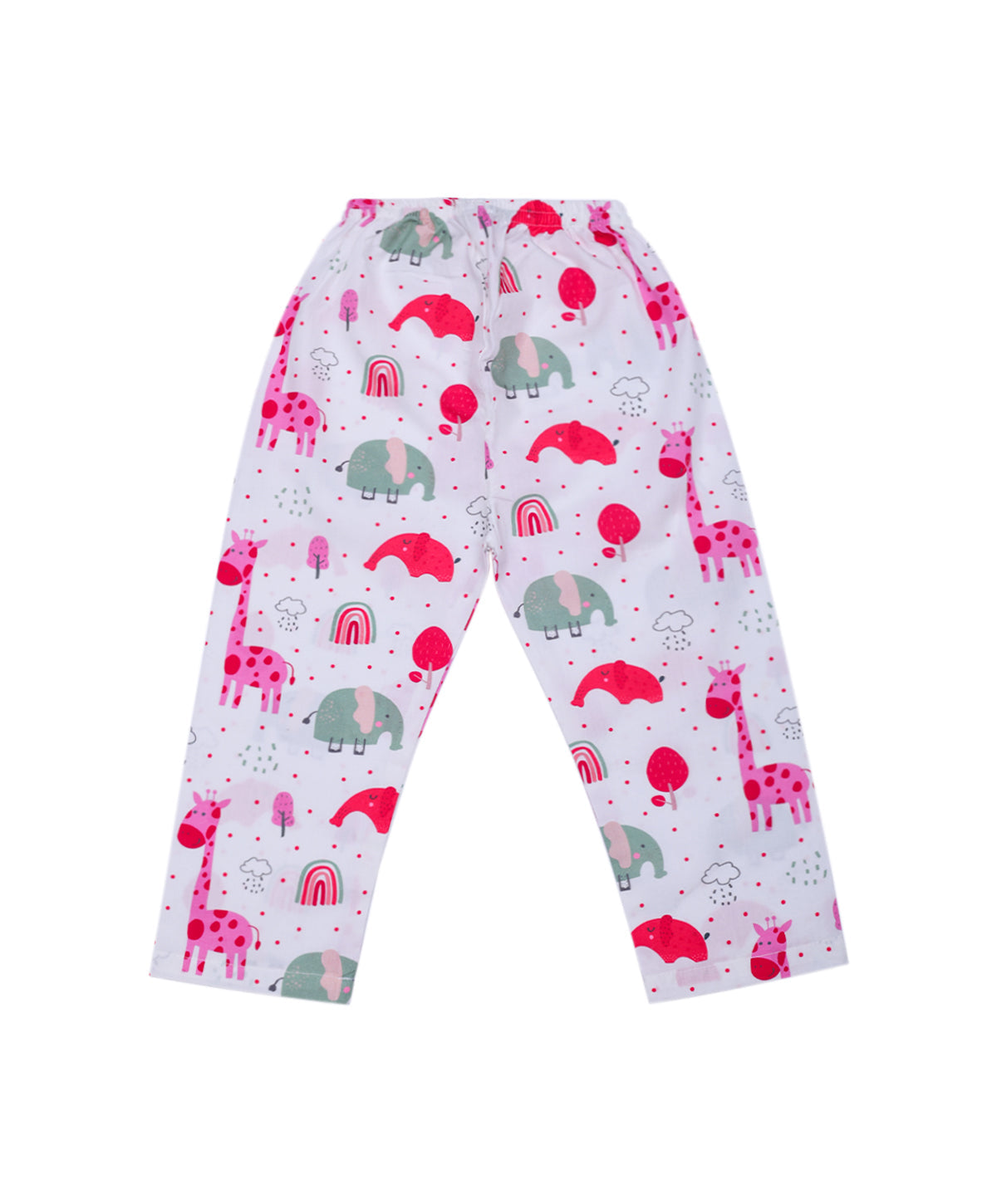 Enfance Cotton Woven Full Sleeves Animal Printed With Ploka Dots Night Suit - White