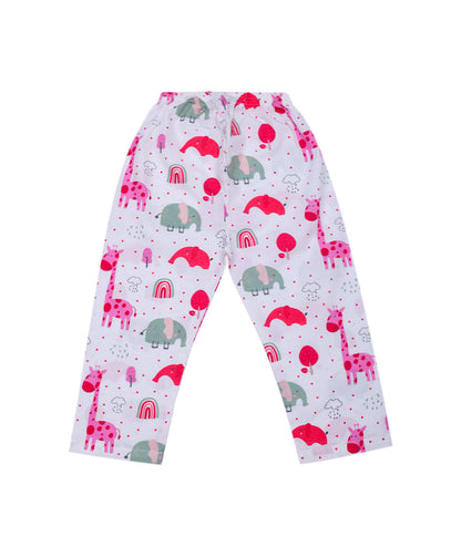 Enfance Cotton Woven Full Sleeves Animal Printed With Ploka Dots Night Suit - White